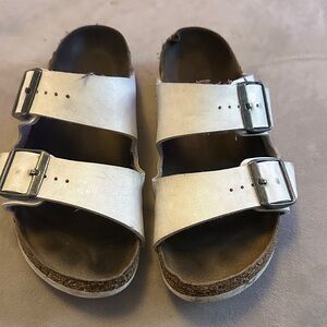 Birkenstock Kids Sandals in Cream with Silver Buckles